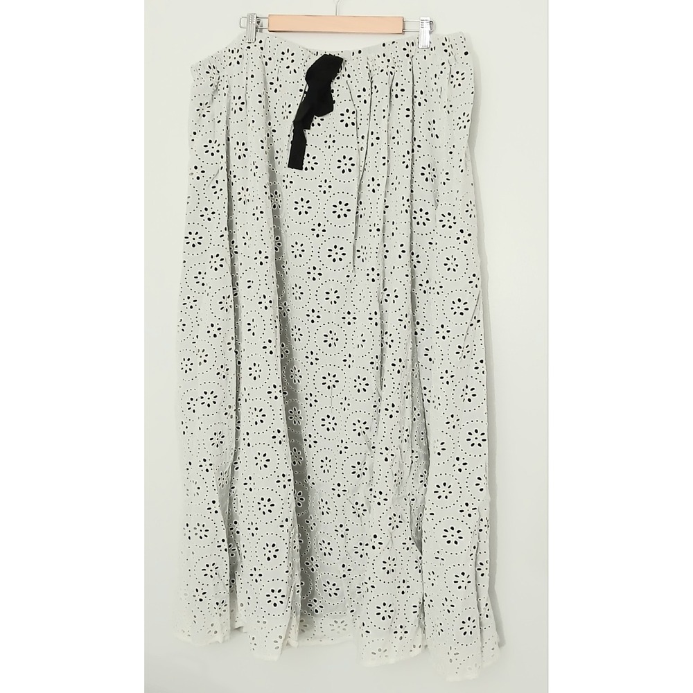 Pari Passu White Eyelet Maxi Skirt Size 6 (US 22) Black Lining Pullon Bow NEW